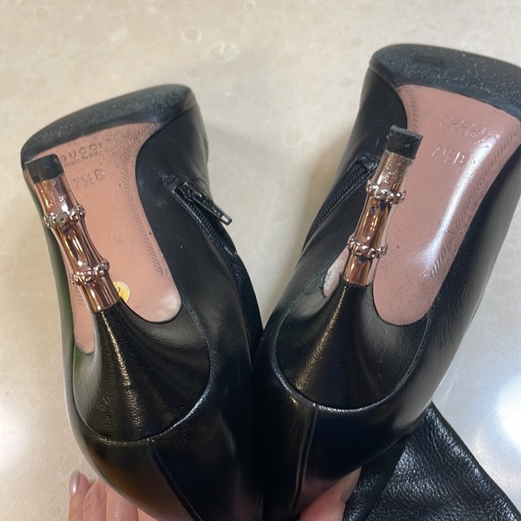 LIMITED!!! Gucci Black GG LEATHER BAMBOO HEEL ROSE GOLD KNEE BOOTS,37.5 - Picture 6 of 14